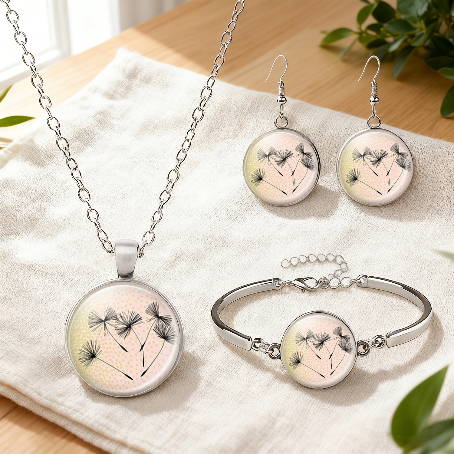 4pc Natural Style White Jewelry Set, Necklace, Bracelet & Earrings